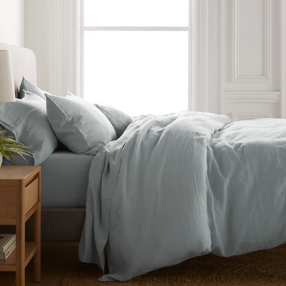 Queen Quince European Linen Duvet Cover Set with box quilted shams - Picture 3 of 5